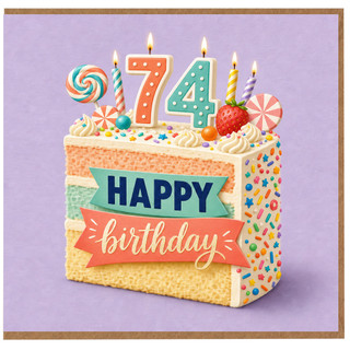 74th Birthday Card, Happy Birthday Cake Design