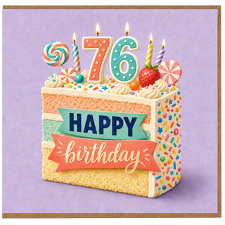 76th Birthday Card, Happy Birthday Cake Design Card