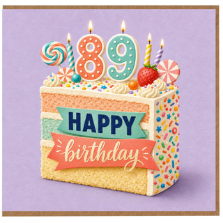 89th Birthday Card, Happy Birthday Cake Card