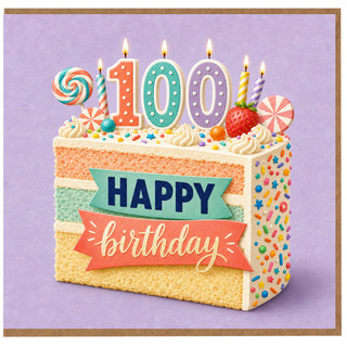 100th Birthday Card, Happy Birthday Cake Design Card