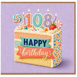 108th Birthday Card, Happy Birthday Cake Design