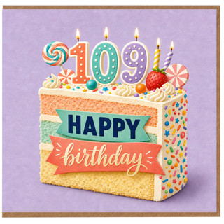 109th Birthday Card, Happy Birthday Cake Card