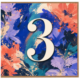 3rd Birthday Card, Floral Abstract Number 3 Card
