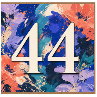 44th Birthday Card, Large Number 44 Floral Abstract Design