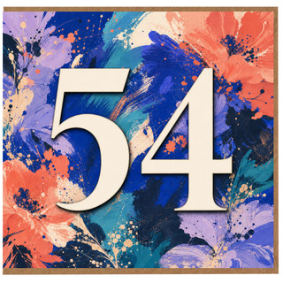 54th Birthday Card, Floral Abstract Number 54 Card