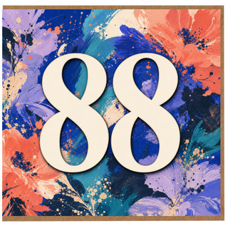 88th Birthday Card, Floral Abstract Number 88 Card