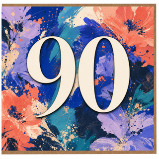 90th Birthday Card, Floral Paint Splash Design