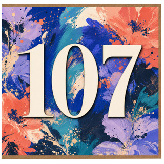 107th Birthday Card, Floral Number 107 Card