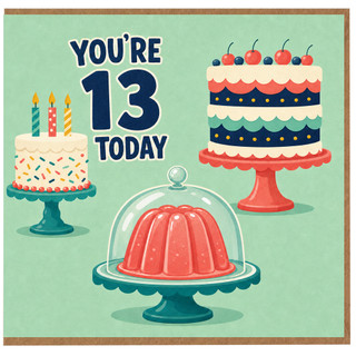 13th Birthday Card, You're 13 Today Cake Design