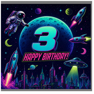3rd Birthday Card, Space Astronaut and Rockets Happy Birthday Card