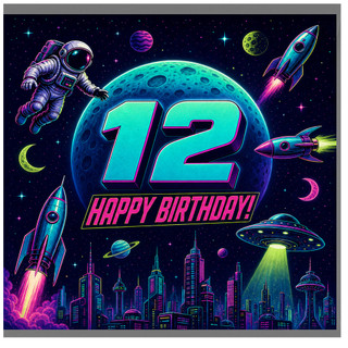 12th Birthday Card, Space Themed Happy Birthday Card