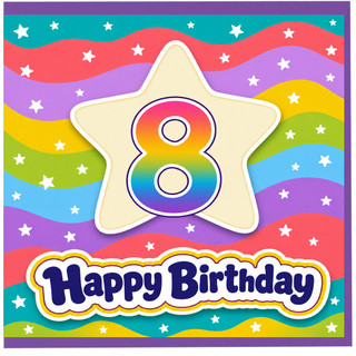 8th Birthday Card, Colourful Rainbow Star Happy Birthday Card