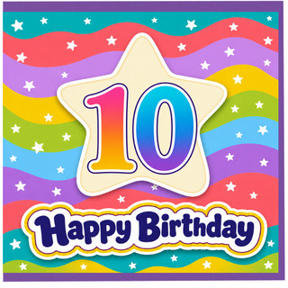 10th Birthday Card, Colourful Star and Number 10 Birthday Card