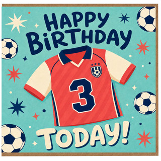 3rd Birthday Card, Happy Birthday Today Football Shirt Card