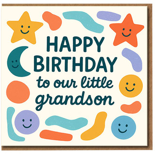 Happy Birthday To Our Little Grandson Card, Cute Stars & Moon Design, Colourful Kids Birthday Card from Grandparents