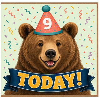 9th Birthday Card, Cute Bear Today Card
