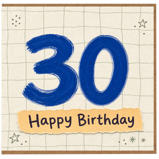 30th Birthday Card, Blue Hand - Drawn Number 30 Happy Birthday Design