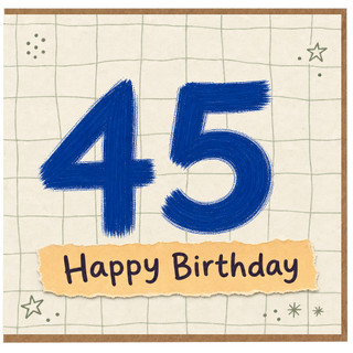 45th Birthday Card, Blue Number 45 Happy Birthday Card