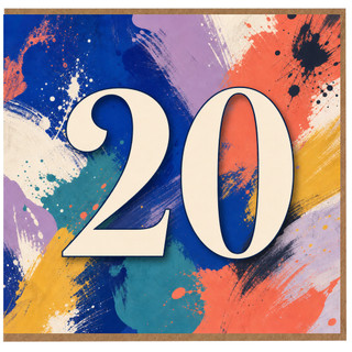 20th Birthday Card, Colourful Abstract Paint Splash Design