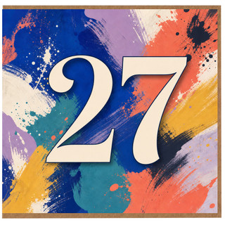 27th Birthday Card, Bold Number 27 Abstract Paint Splash Design