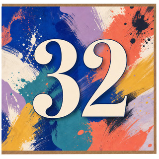 32nd Birthday Card, Colourful Abstract Number 32 Card