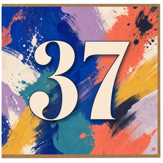 37th Birthday Card, Bold Abstract Paint Splatter Number 37 Card