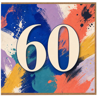 60th Birthday Card, Colourful Abstract Paint Splash Design