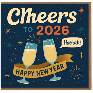 Cheers to 2026 Happy New Year Card - Champagne Glasses & Fireworks - Festive New Year’s Greeting
