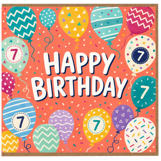 7th Birthday Card, Happy Birthday Balloon Design