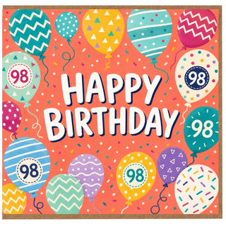 98th Birthday Card, Happy Birthday Balloons Card
