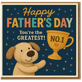Father's Day Card for Dad - Cute Dog with No.1 Trophy - Happy Father's Day 'You're the Greatest!' - From Son or Daughter, Family