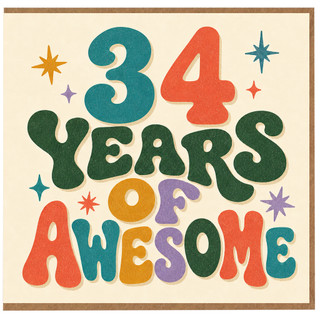 34th Birthday Card, 34 Years Of Awesome Retro Typography Card
