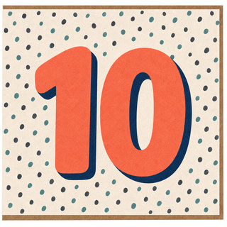 10th Birthday Card, Large Number 10 Polka Dot Design