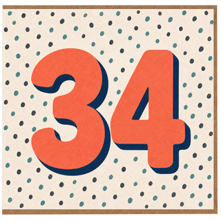 34th Birthday Card, Large 34 Number Design with Polka Dot Background