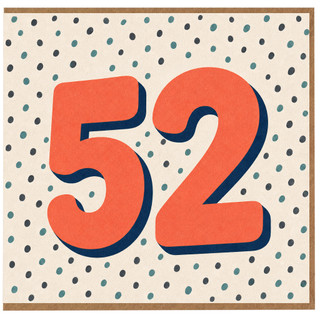 52nd Birthday Card, Large Bold Number 52 Polka Dot Design