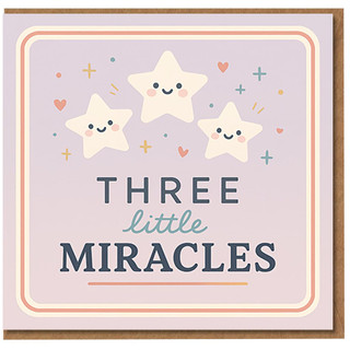 Triplets New Baby Card - Three Little Miracles - Cute Stars Congratulations Card for New Parents of Triplets, Pastel Neutral