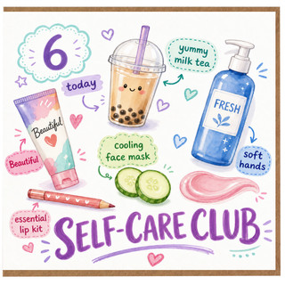 6th Birthday Card, Self - Care Club Design