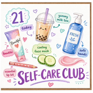 21st Birthday Card, Self - Care Club Pamper Card