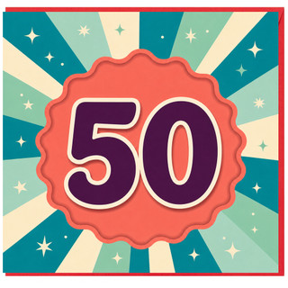 50th Birthday Card, Retro Starburst 50 Birthday Card