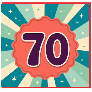 70th Birthday Card, Retro Starburst Design