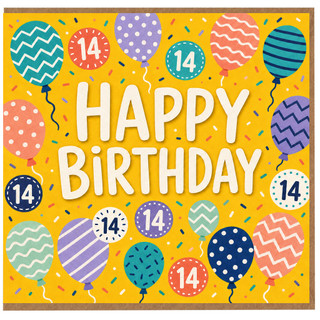 14th Birthday Card, Happy Birthday Balloons Design