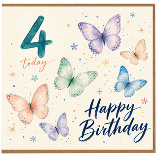 4th Birthday Card, Butterfly Happy Birthday Card