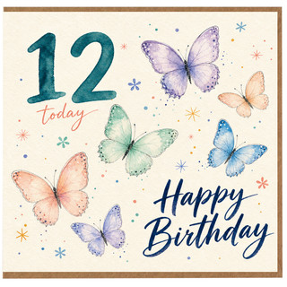 12th Birthday Card, Butterfly Happy Birthday Card