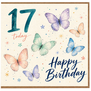17th Birthday Card, Happy Birthday Butterflies Design