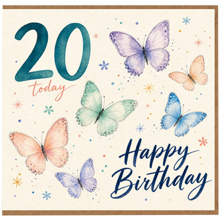 20th Birthday Card, Happy 20 Today Butterfly Birthday Card