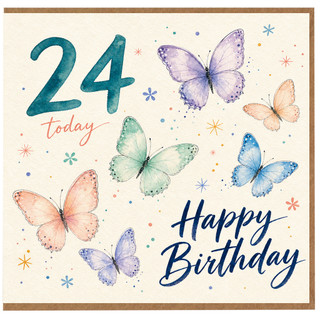 24th Birthday Card, 24 Today Happy Birthday Butterfly Card