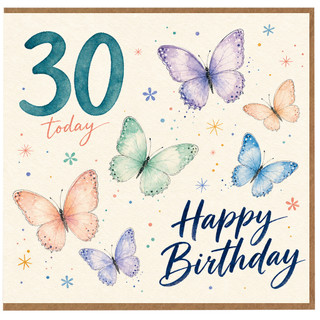 30th Birthday Card, Happy Birthday Butterflies Design