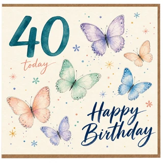 40th Birthday Card, Happy 40 Today Butterfly Birthday Card
