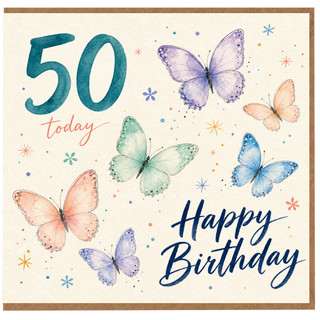 50th Birthday Card, Happy Birthday Butterflies Card