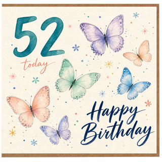 52nd Birthday Card, Happy Birthday Butterflies Card